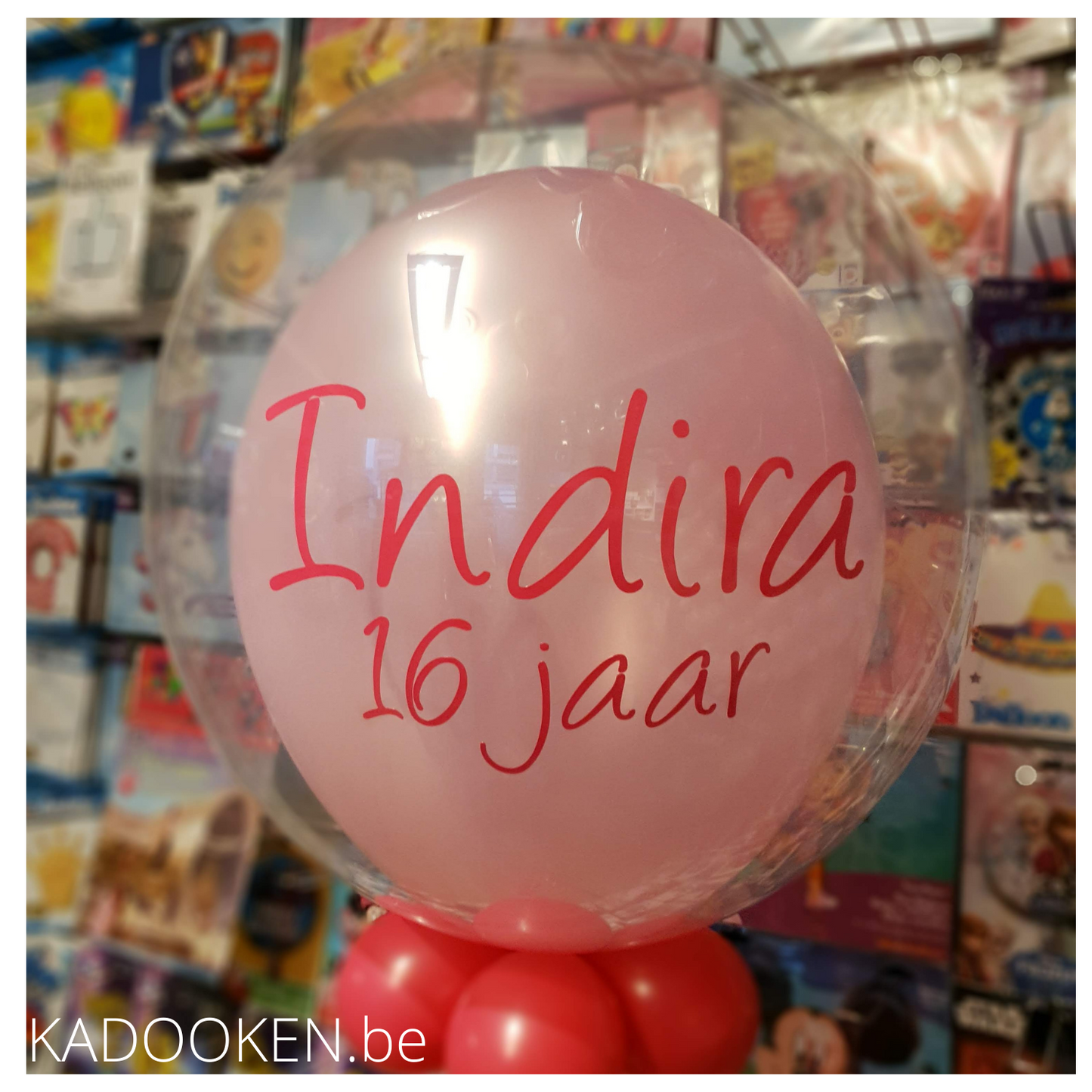 Standaard Bubble ballon met eigen tekst en ballonvoet