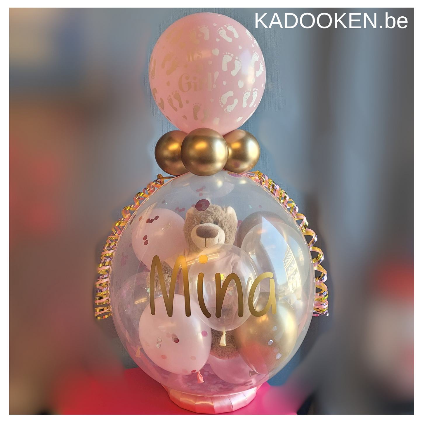 Geldballon/geschenkballon geboorte met beertje met eigen naam + naam op ballon