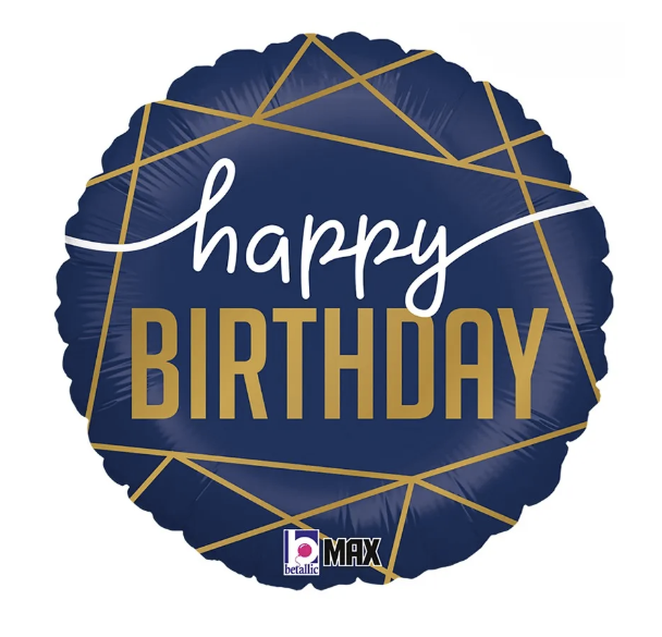 Folieballon Happy Birthday - Navy Geo