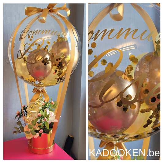 Luchtballon met bloemen Communie/Lentefeest