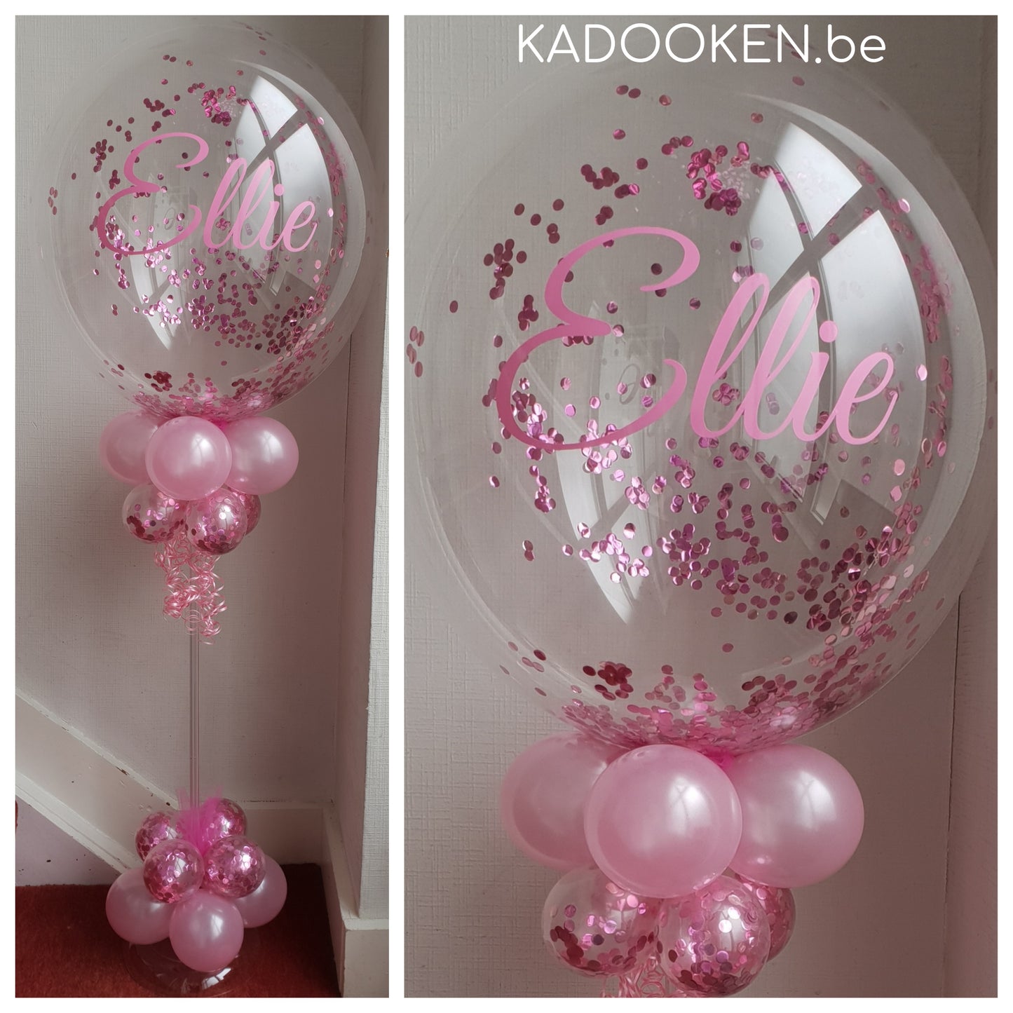 Confetti-bubble met naam op tafelstaander