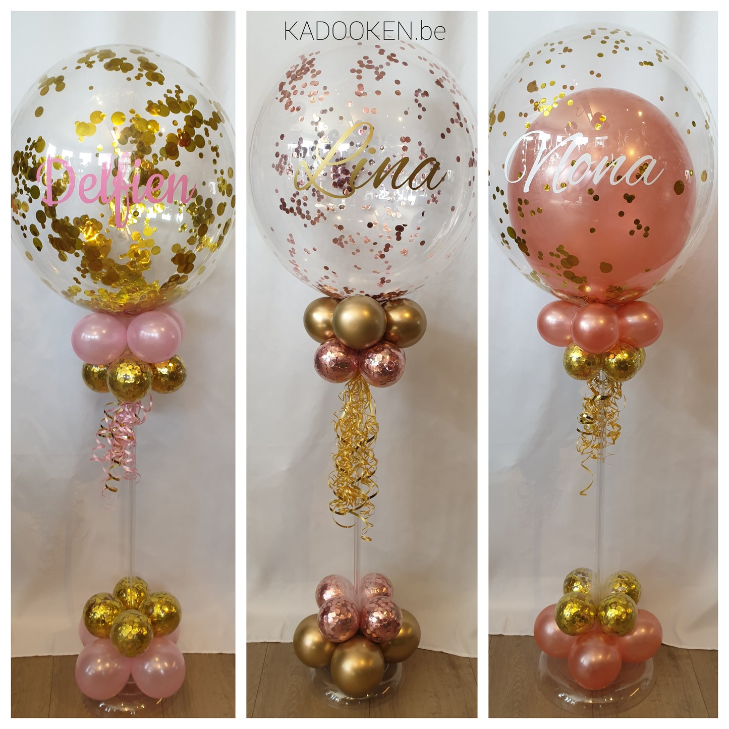 Confetti-bubble met naam op tafelstaander