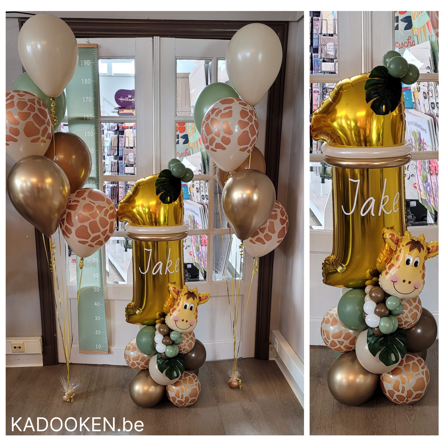 Foliecijfer op versierde ballonvoet met eigen tekst - Jungle thema