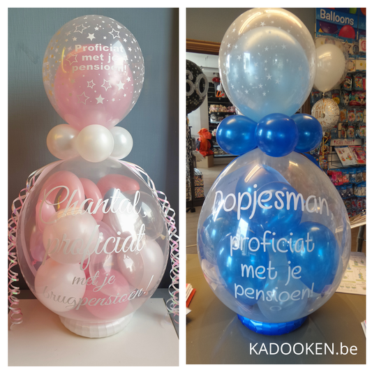 Pensioenballon met geld en eigen tekst