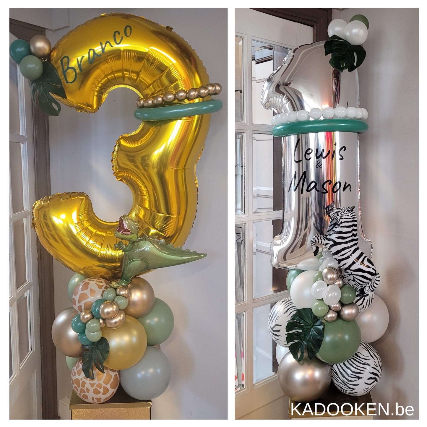 Foliecijfer op versierde ballonvoet met eigen tekst - Jungle thema