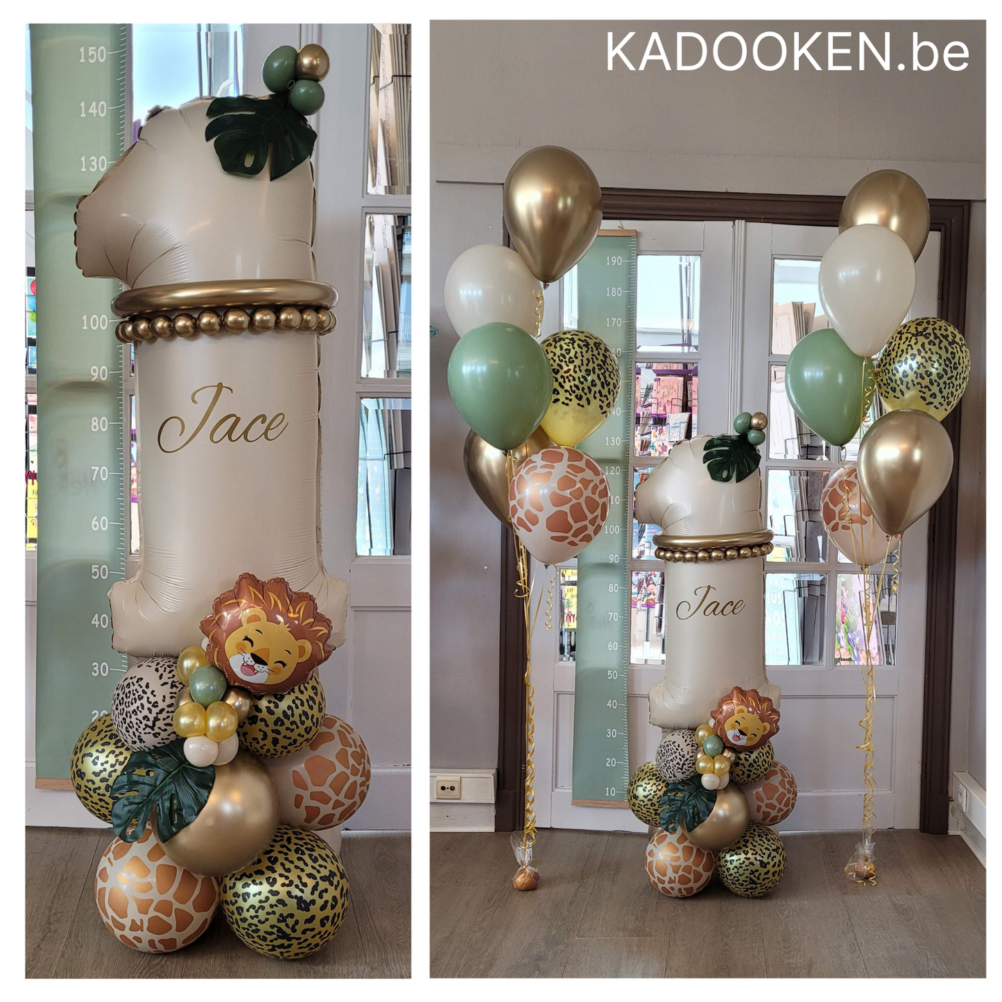 Foliecijfer op versierde ballonvoet met eigen tekst - Jungle thema