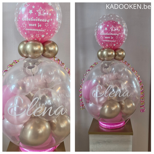 Geldballon/geschenkballon Communie/Lentefeest met beertje met naam + naam op ballon