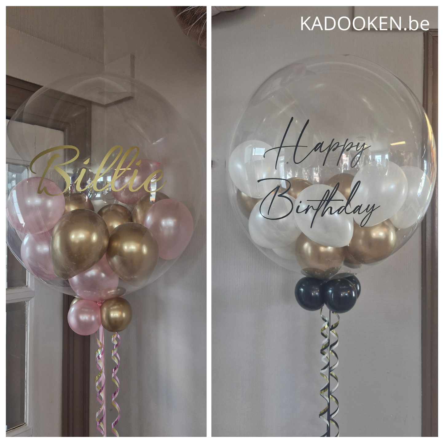 Bubble ballon met eigen tekst gevuld met mini-ballonnen