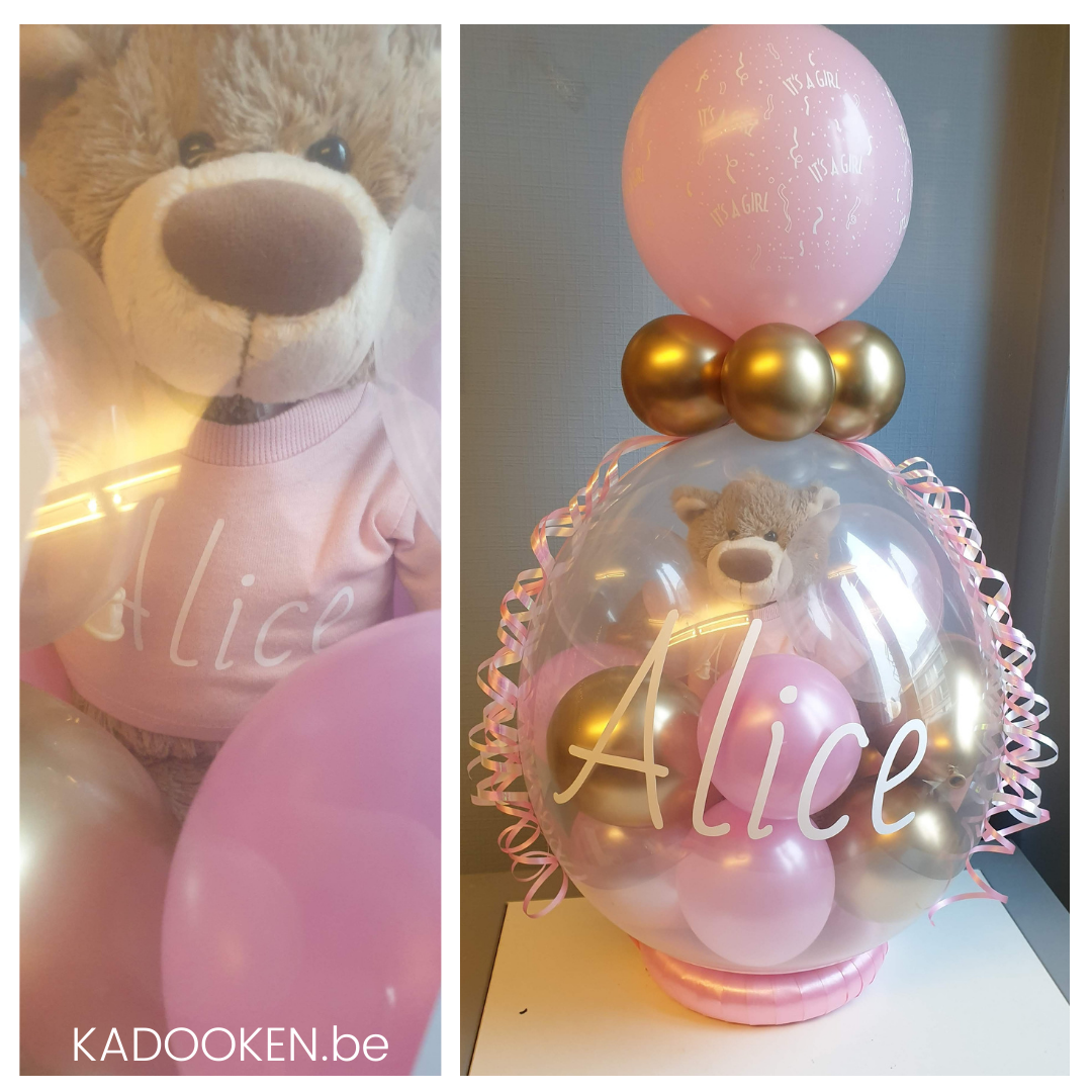 Geldballon/geschenkballon Communie/Lentefeest met beertje met naam + naam op ballon