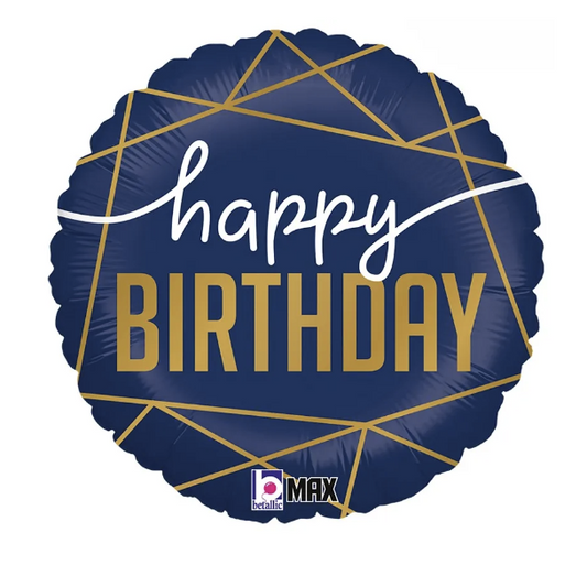 Folieballon Happy Birthday - Navy Geo