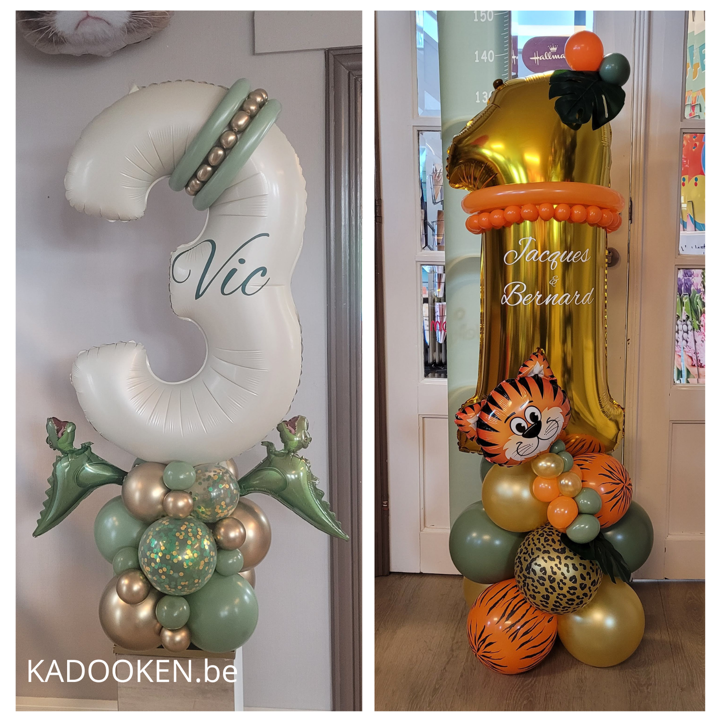 Foliecijfer op versierde ballonvoet met eigen tekst - Jungle thema