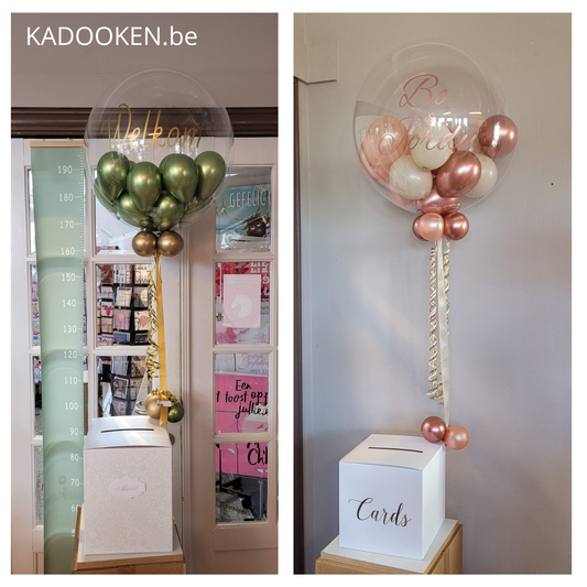 Enveloppendoos + bubble ballon met eigen tekst