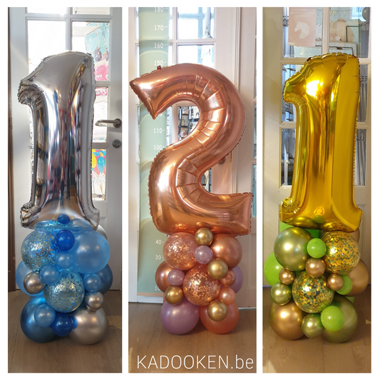 Groot foliecijfer op versierde ballonvoet - Prijs per cijfer