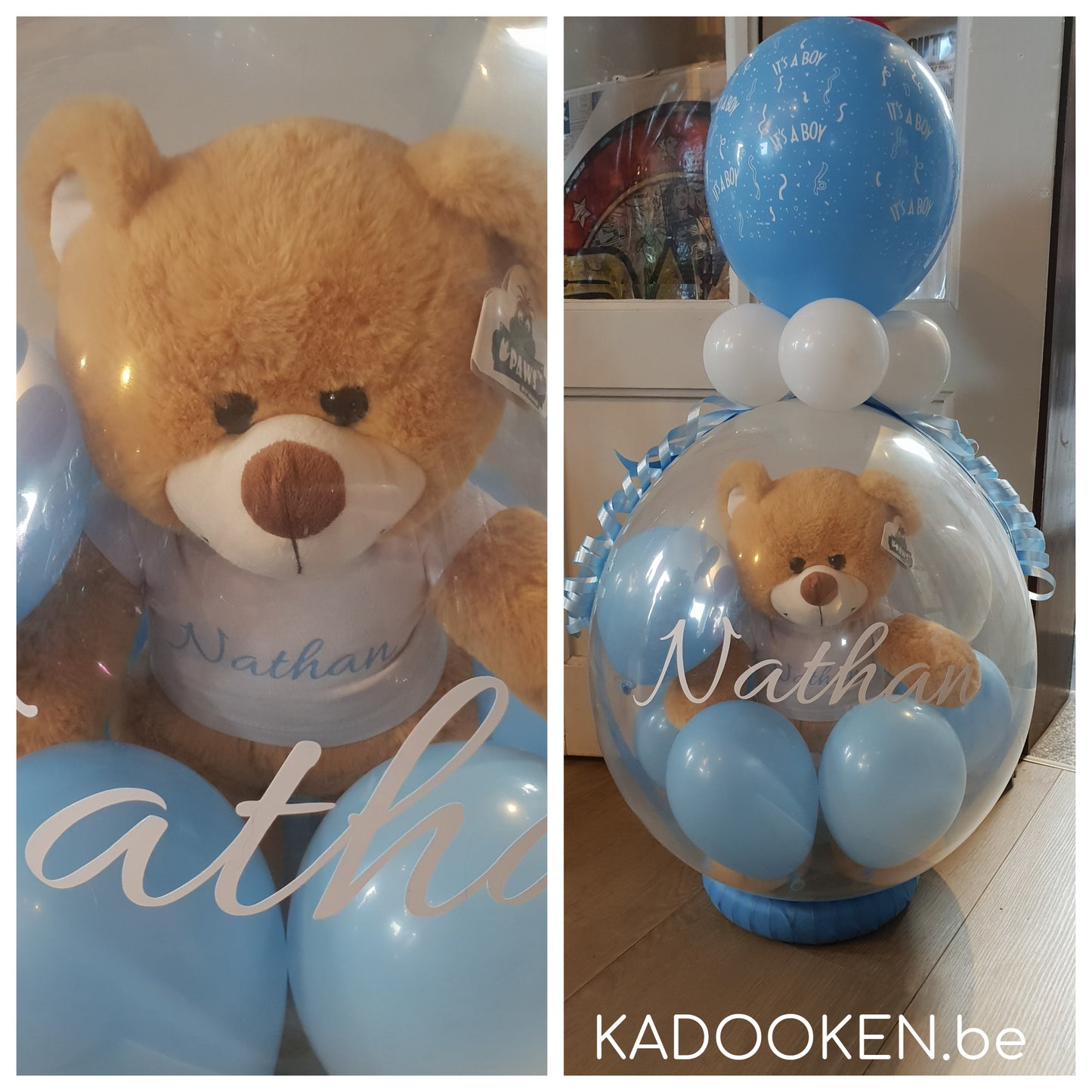 Geldballon/geschenkballon geboorte met beertje met eigen naam + naam op ballon